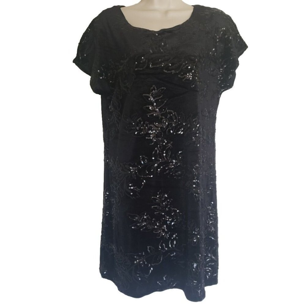 NWT CABLE & GAUGE WOMEN'S BLACK VELVET SEQUIN DRESS SIZE LARGE